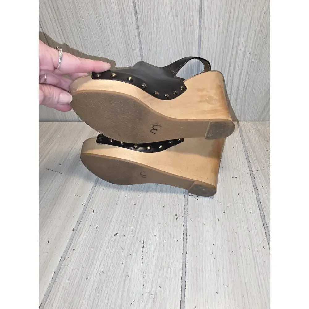 Sam Edelman CAMILLA Black Leather Sandals Wood Wedge Sling Heel Platform Read 9